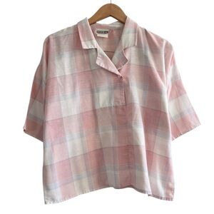 Vintage Pastel Plaid Collared Boxy Blouse